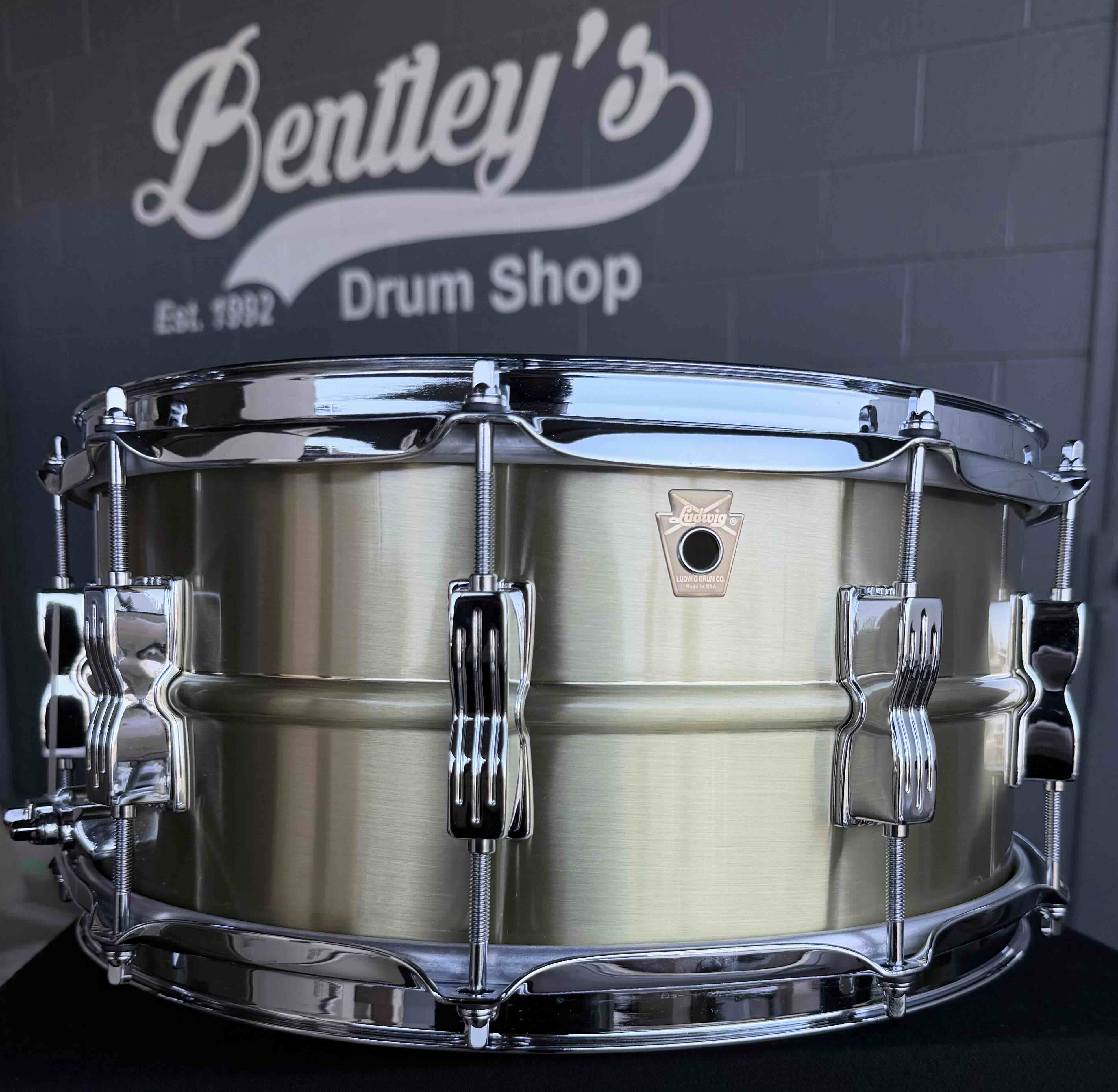 Ludwig Acro-Brass 6.5x14 Snare Drum with P86 Millennium Strainer Throw Off (Displayed at 2026 NAMM Show!)