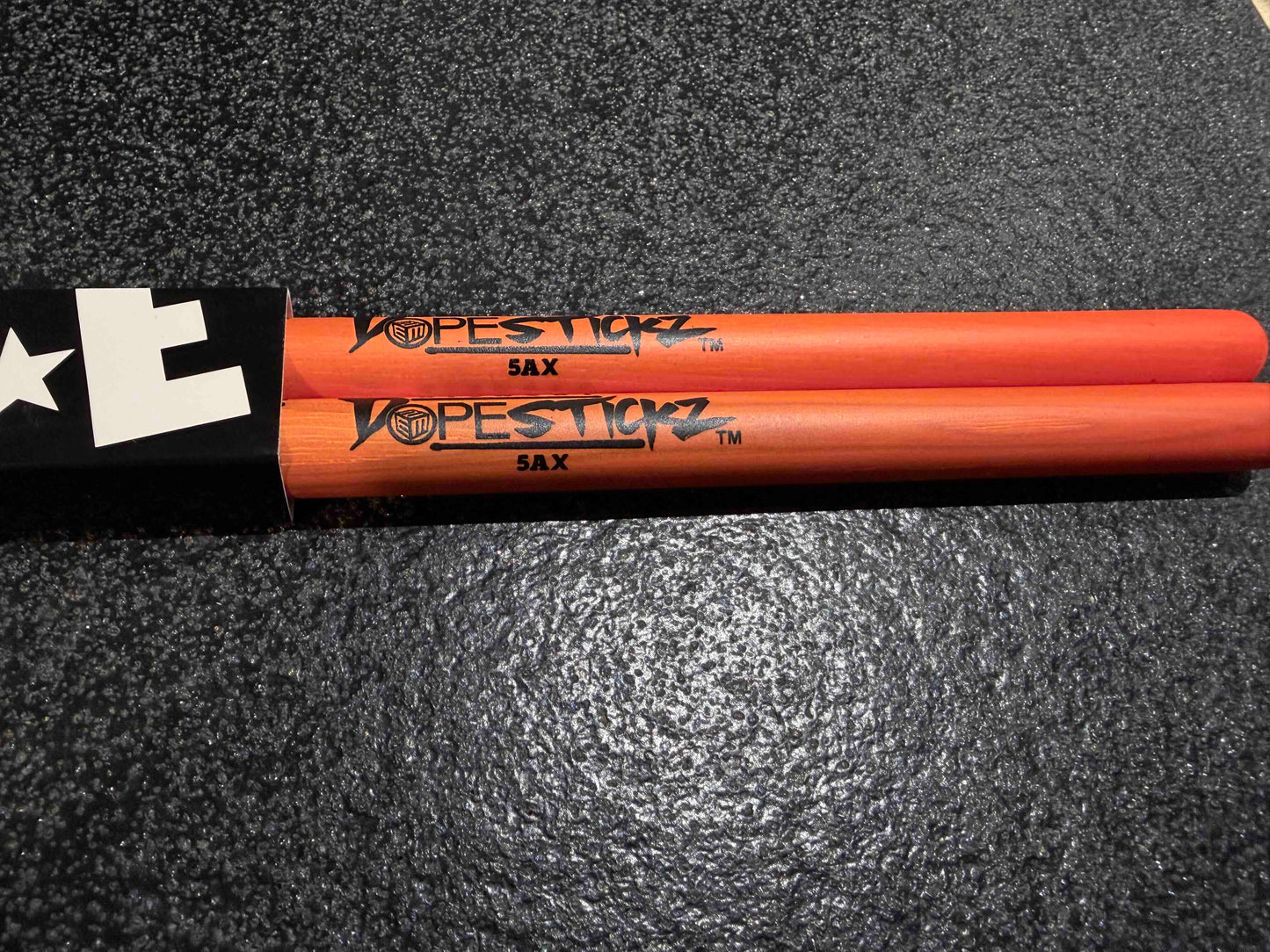 Dope Stickz Shock Drop Orange 5AX Acorn Tip Drum Sticks Pair