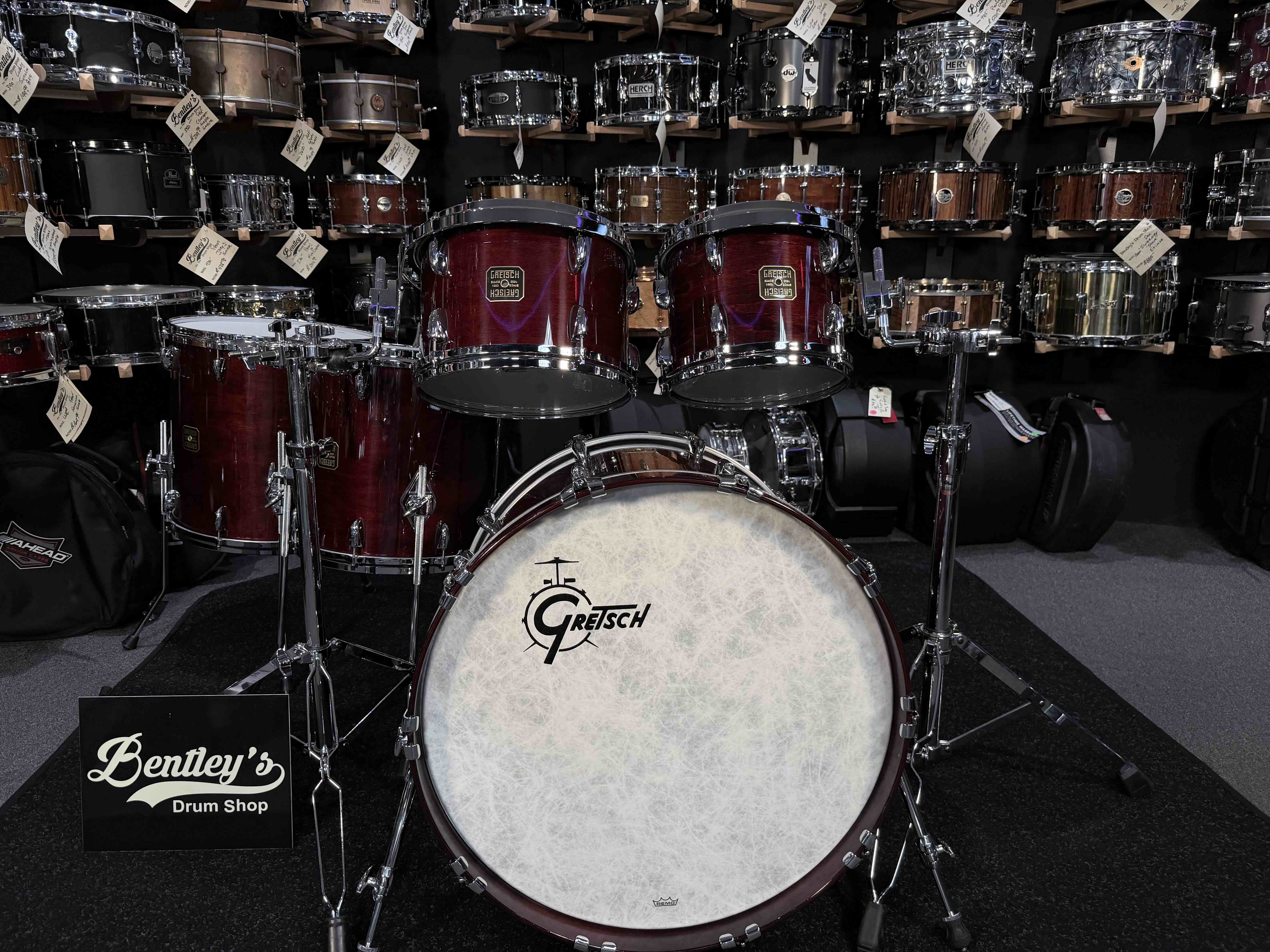 ~BENTLEY'S EXCLUSIVE~ Gretsch USA Custom 5-Piece 10/12/14/16/22 Drum Kit Set in Walnut Gloss Lacquer with Square Badges