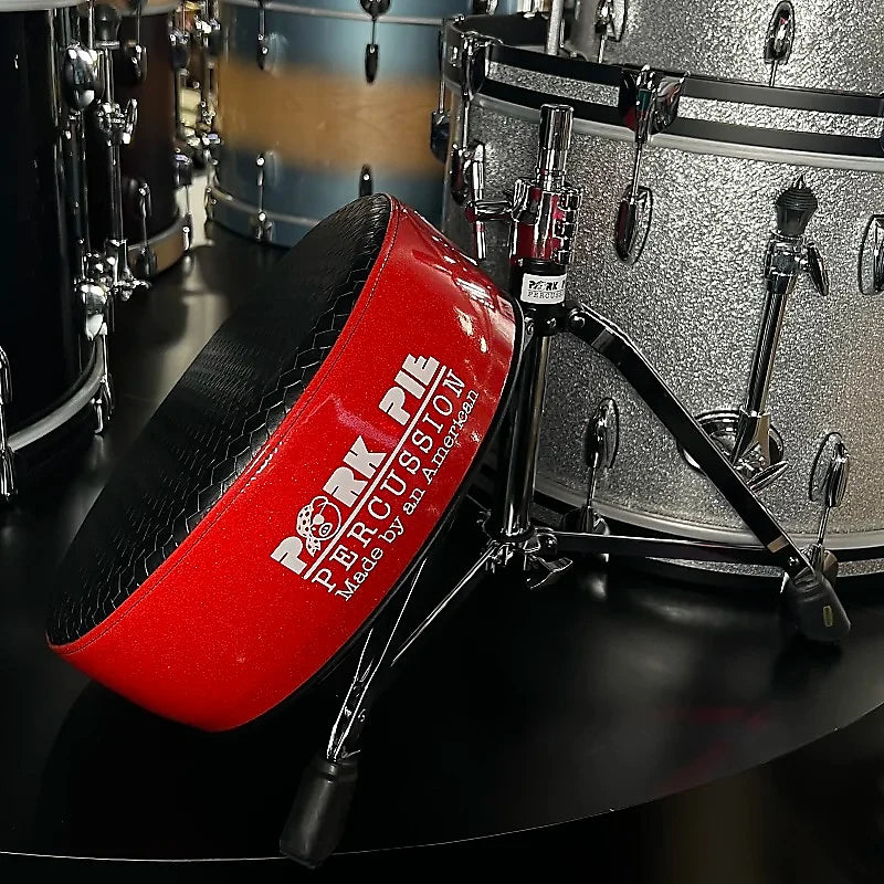 Pork Pie Round Drum Throne in Biker Black Top & Red Sparkle Side