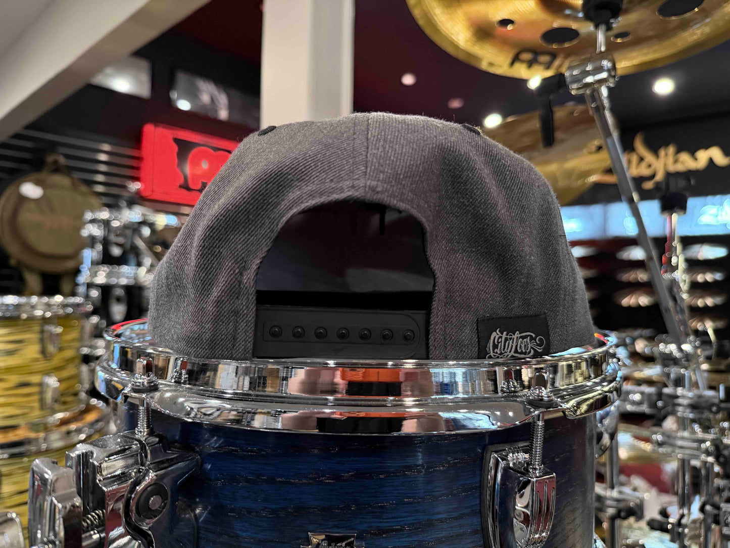 ~NEW~ Bentley's Drum Shop Clothback Snapback Hat in Grey & Black Two-Tone with Custom License Plate Badge