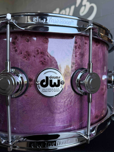 ~WOW!~ DW Collector's Series SSC Pure Maple VLT 7x14 Snare Drum in Violet Gloss Lacquer over Exotic Mapa Burl with Chrome Hardware