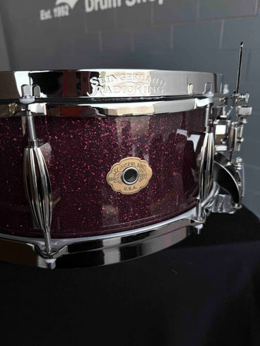 ~NEW!~ Slingerland RadioKing Solid Shell Maple 5.5x14 Snare Drum in Maroon Glass Glitter with Nickel Hardware