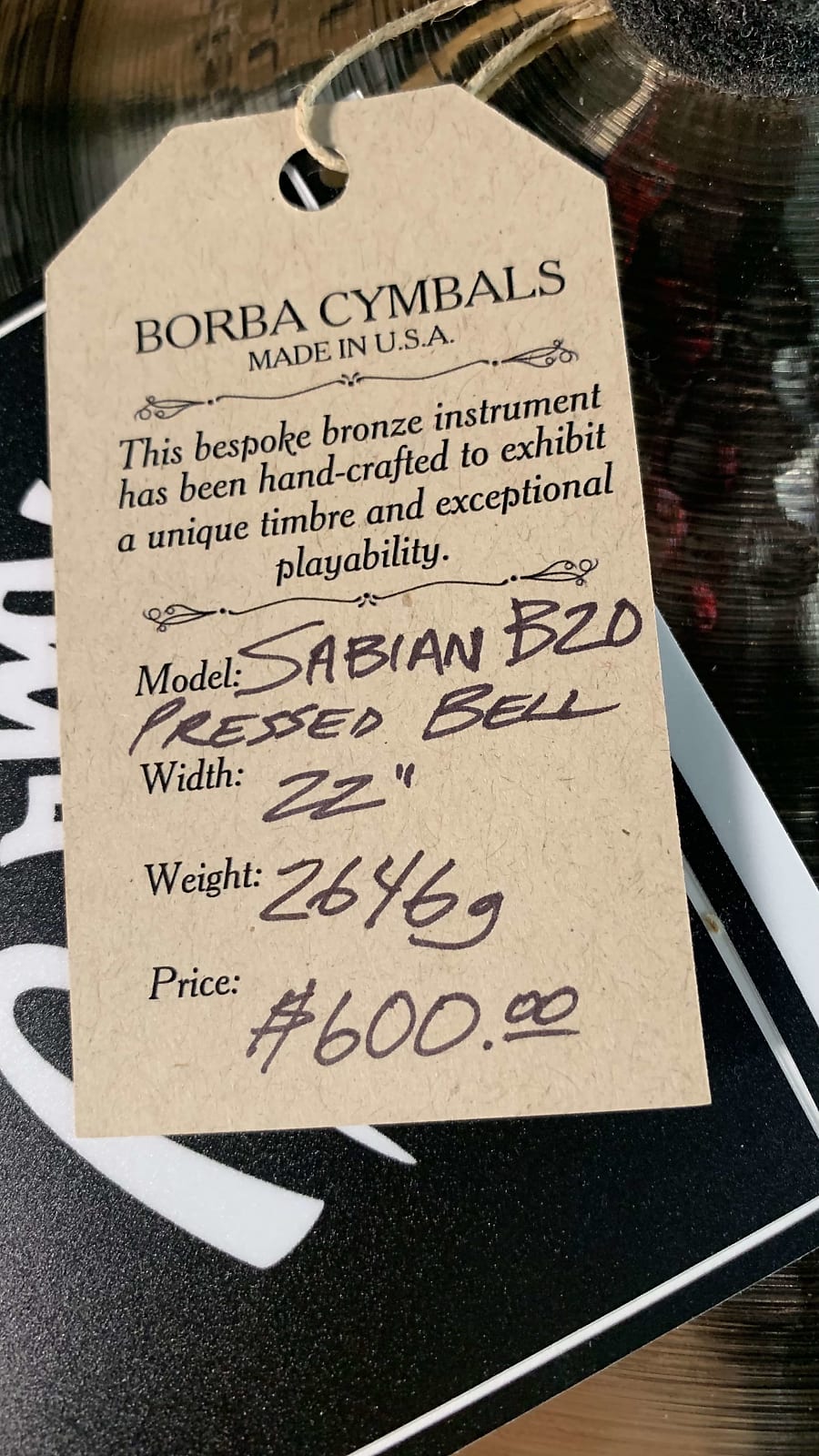 Borba 22" Sabian B20 Pressed Bell Ride 2646g