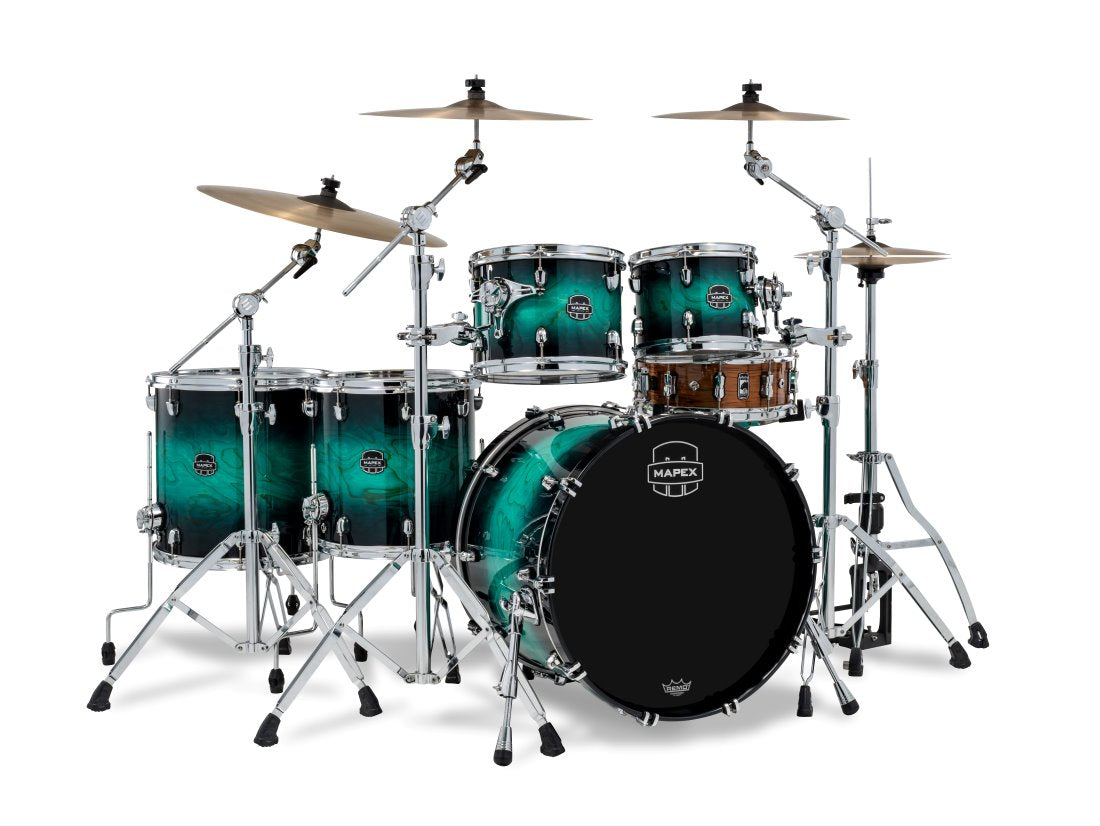 ~NEW~ Mapex SR628XUZXT Saturn VI Studioease 5-Piece 10/12/14/16/22 Drum Kit Set in Marine Teal Burst Gloss Lacquer