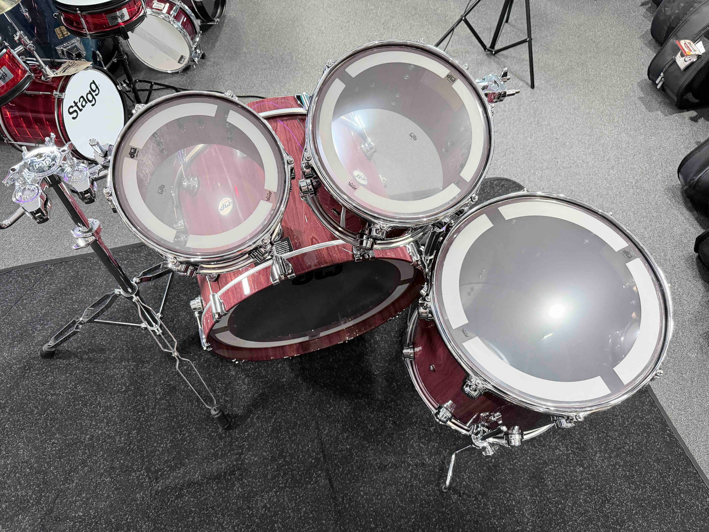 DW Collector's Series Toasted Pure Purpleheart 4-Piece 10/12/16/22 Drum Kit Set in Natural Gloss Lacquer with Chrome Hardware