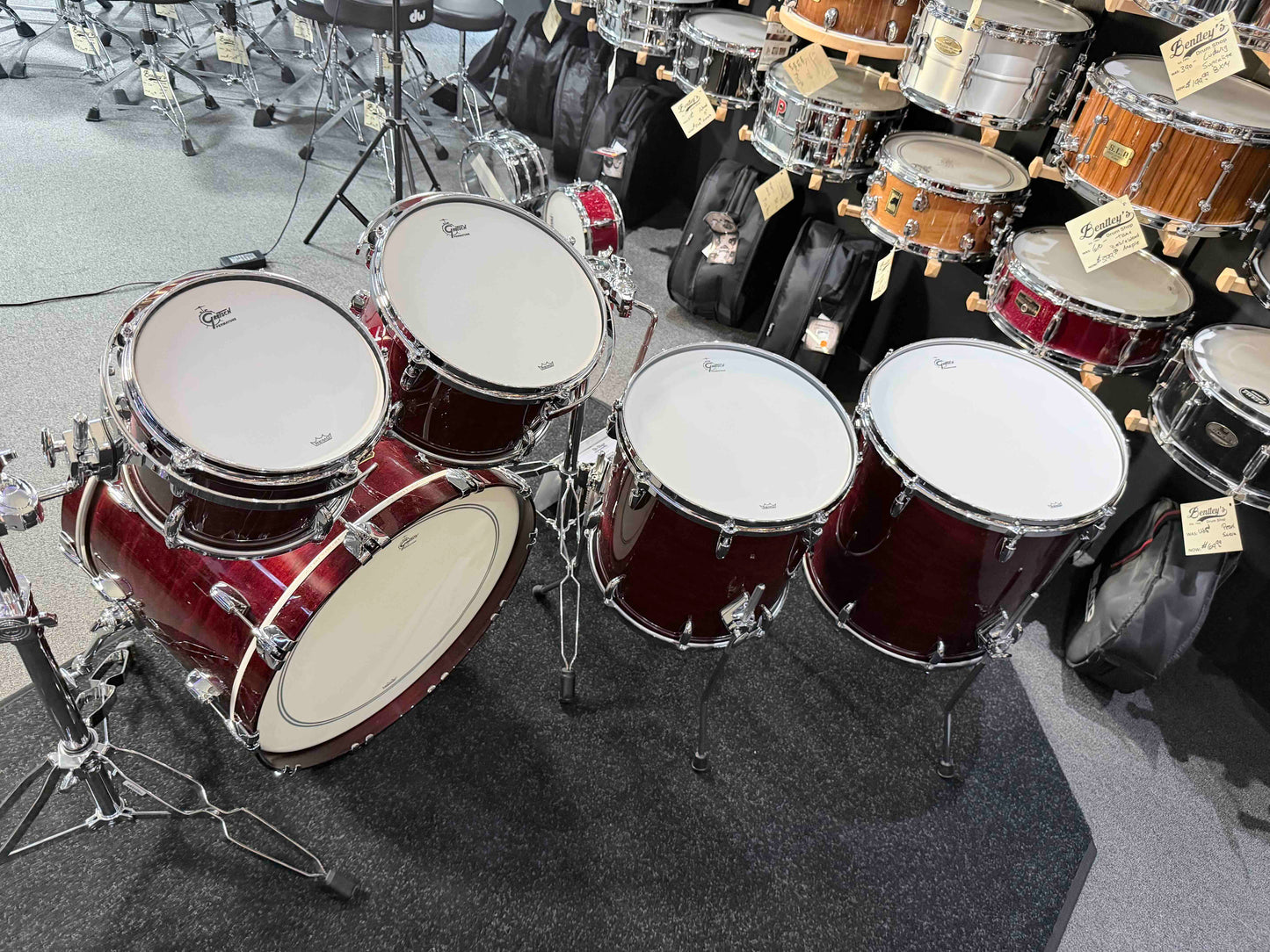 ~BENTLEY'S EXCLUSIVE~ Gretsch USA Custom 5-Piece 10/12/14/16/22 Drum Kit Set in Walnut Gloss Lacquer with Square Badges