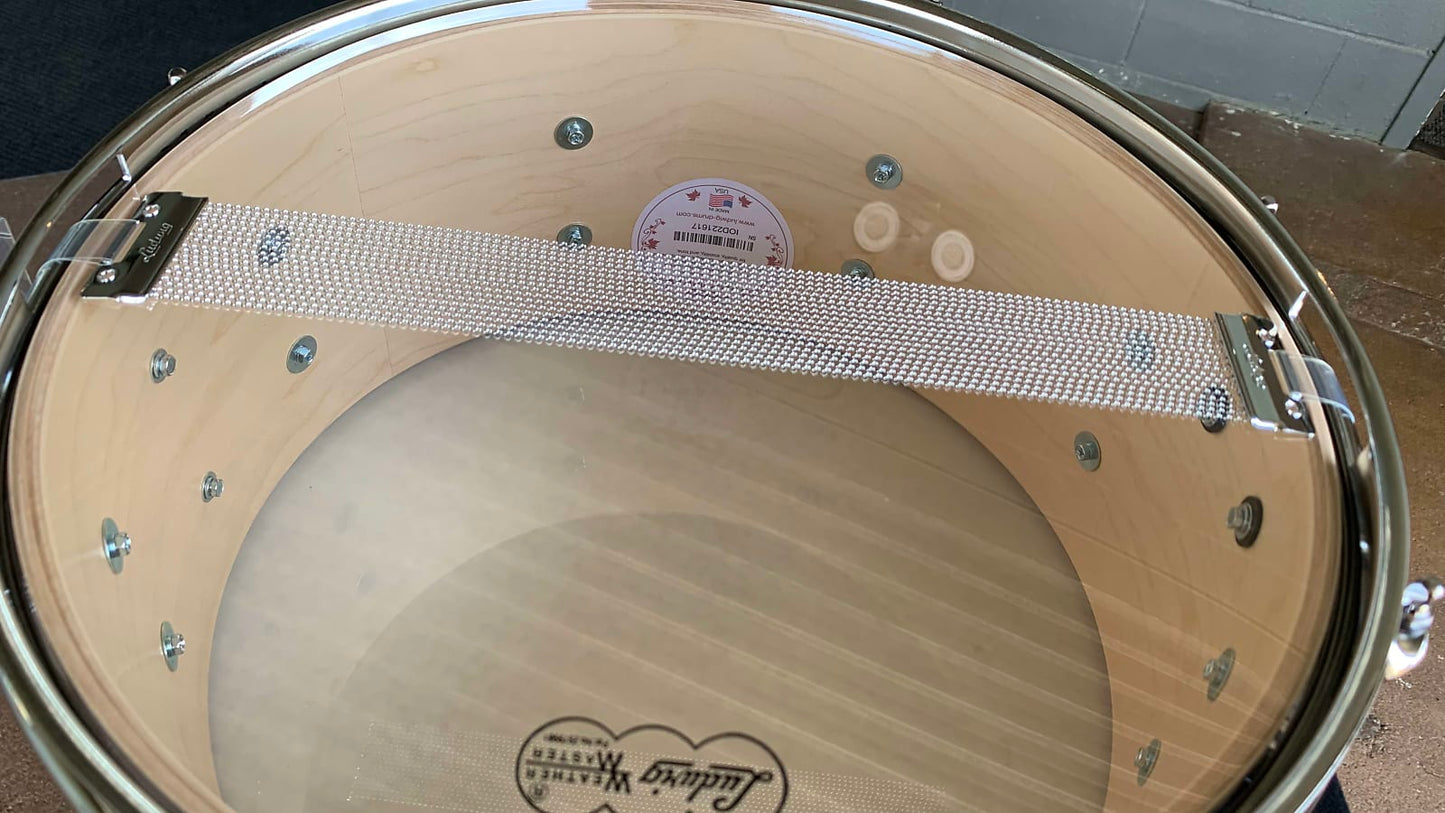 ~BENTLEY'S EXCLUSIVE!~ Ludwig Classic Maple 6.5x14 Snare Drum in Top Hat & Cane White Marine Pearl w/ Imperial Lugs