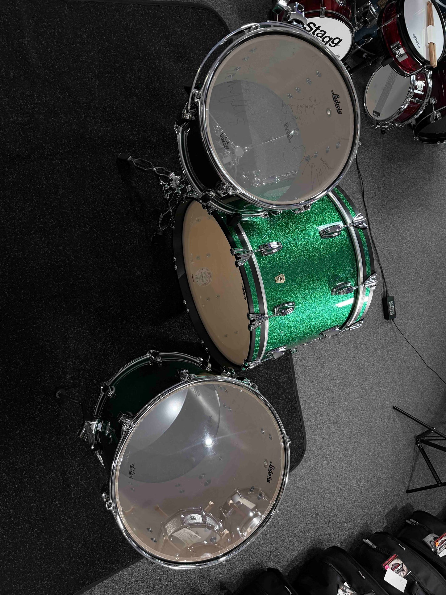 ~WOW!~ Ludwig Classic Maple FAB 3-Piece 13/16/22 Drum Kit Set in Green Sparkle