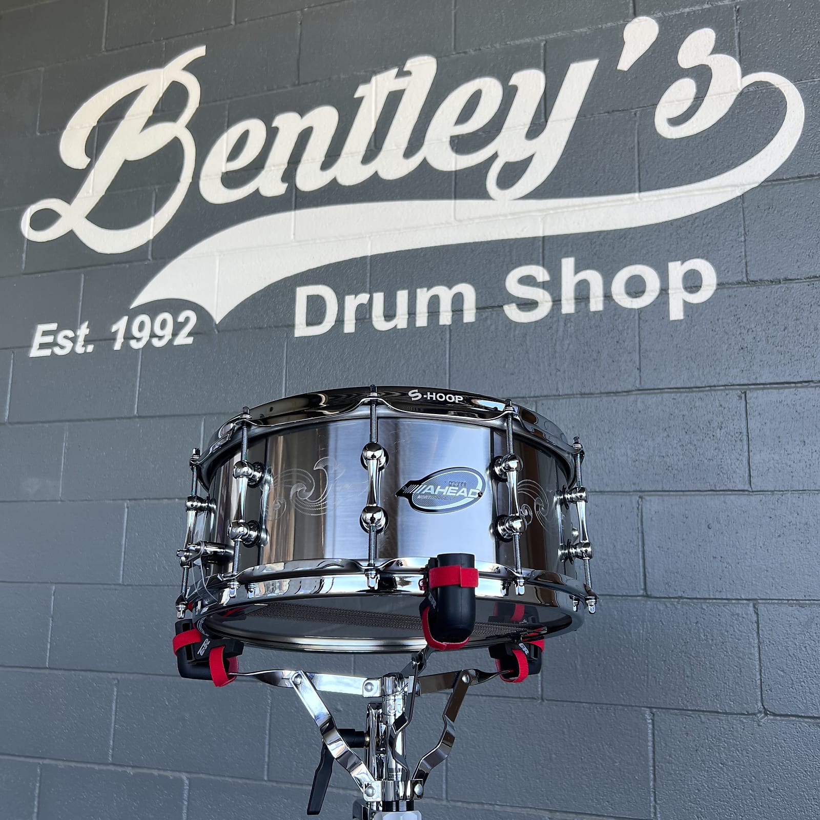 Ahead AS614TI 1mm Engraved Titanium 6x14" Snare Drum w/ TRICK Throw-Off