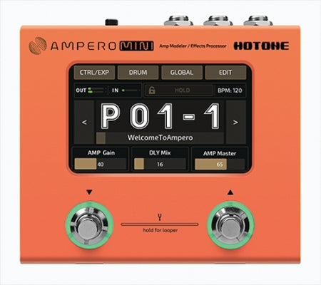Mini pedal de guitarra Hotone MP-50OR Ampero en color naranja
