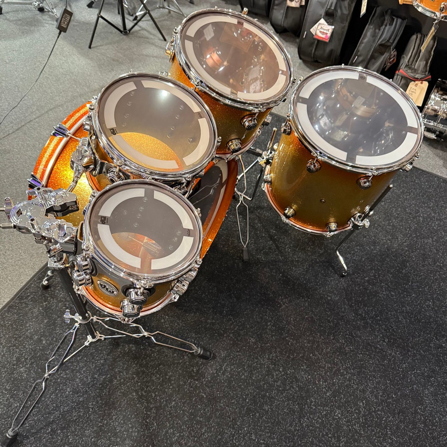 ~WOW!~ DW Collector's Series Pure Walnut 5-Piece 8/10/12/16/22 Drum Kit Set in Habanero Burst Glitz Lacquer with Chrome Hardware