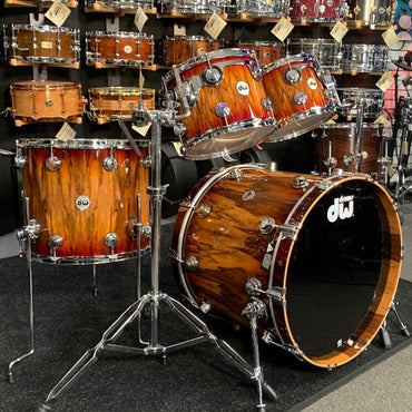 ~WOW!~ DW Collector's Series SSC Maple 4-Piece 10/12/16/22 Drum Kit Set in Rich Red Burst Lacquer over Exotic Tigerwood with Chrome Hardware
