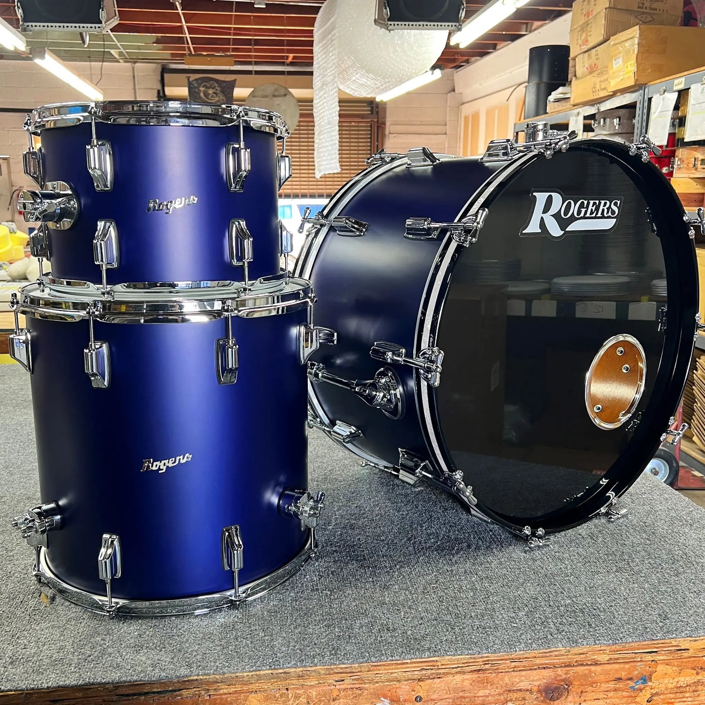 ~RARE!~ Rogers Powertone Series 3-Piece 13/16/24" Drum Kit Set in Dark Blue Satin with White Marine Pearl Inlay Hoops (SAVE OVER $685!)