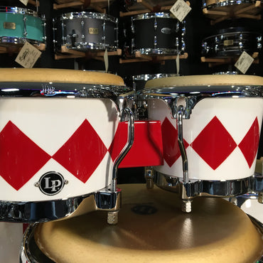 ~BENTLEY'S EXCLUSIVE~ LP Latin Percussion Fiberglass Patato Bongos in Red & White Diamond *IN STOCK*