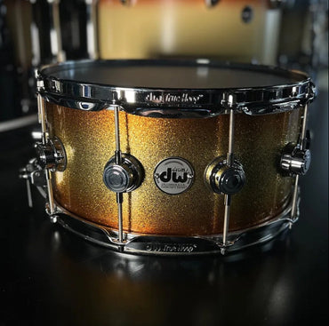 DW Collector's Series Cherry Mahogany 6.5x14" Snare Drum in Exotic Copper Glitz