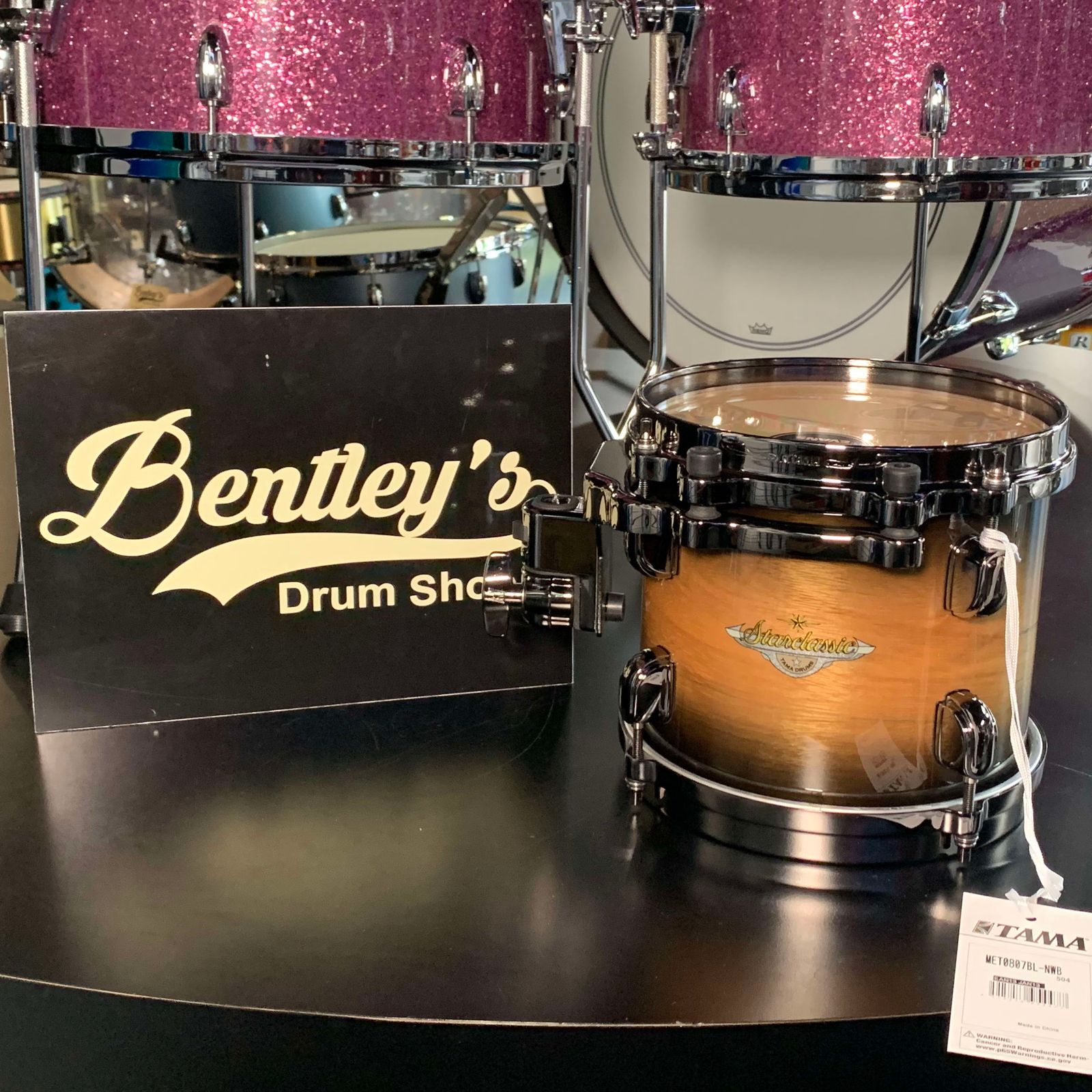 TAMA MET0807BLNWB Starclassic Maple 7x8 Rack Tom in Exotic Natural Pacific Walnut Burst Lacquer w/ Black Nickel Hardware