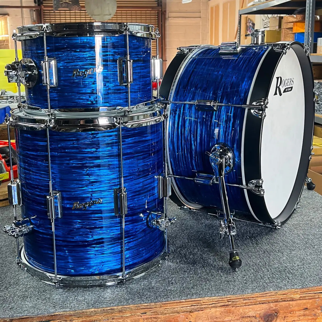 ~WOW!~ Rogers Tower Series 3-Piece 12/14/20 Drum Kit Set in Cobalt Blue Ripple (SAVE $500!)