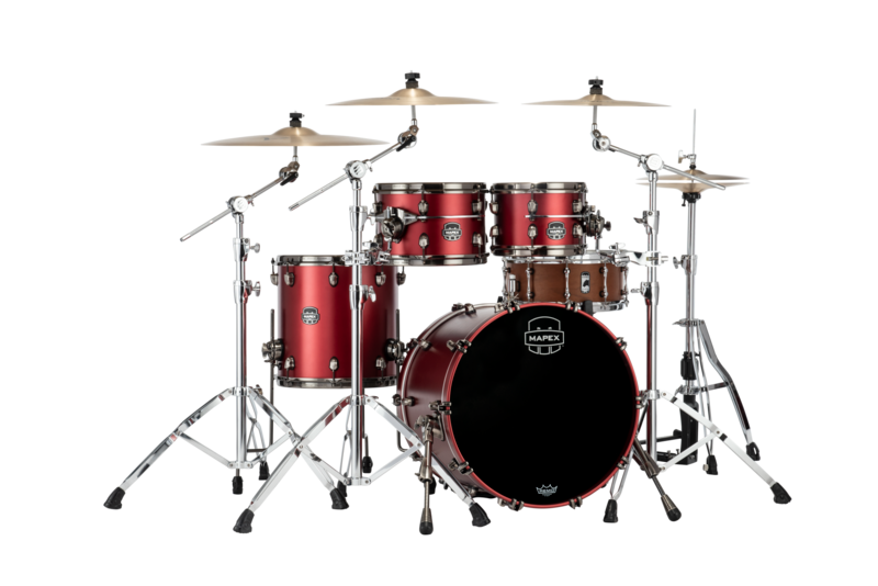 Mapex SE504XBBPA Saturn Evolution Birch/Walnut Fusion 4-Piece 10/12/14/20 Drum Kit Set in Tuscan Red Lacquer with Chrome Hardware