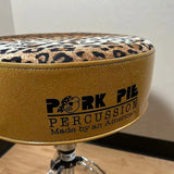 Pork Pie Round Drum Throne in Leopard Velvet Top with Gold Sparkle Side *IN STOCK*