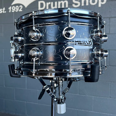 Herch Percussion Banda 8x14" Hand Engraved Black Steel Snare Drum w/ Free Case