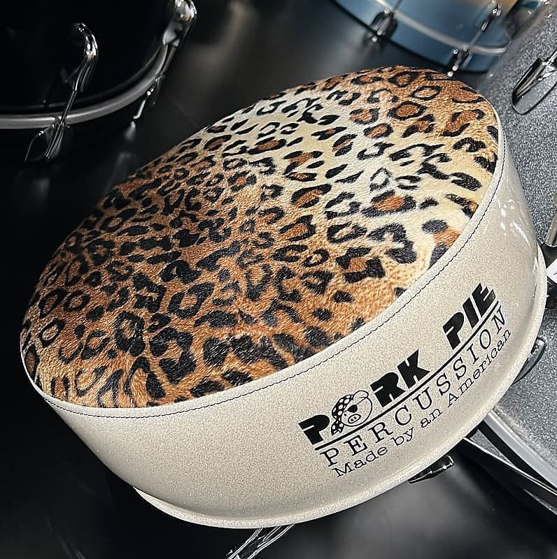 Pork Pie Round Drum Throne in Leopard Velvet Top with White Sparkle Si