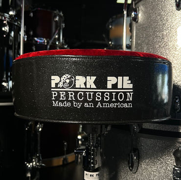 Pork Pie Round Drum Throne in Red Velvet Crush Top with Charcoal Sparkle Side