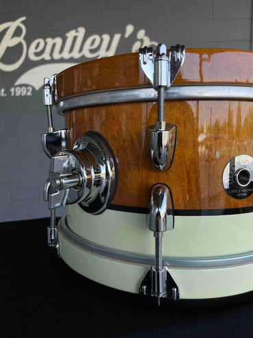 ~NEW~ Dixon Little Roomer Select 6x10 Rack Tom in Natural Mahogany to Pearl White with Black Pinstripe