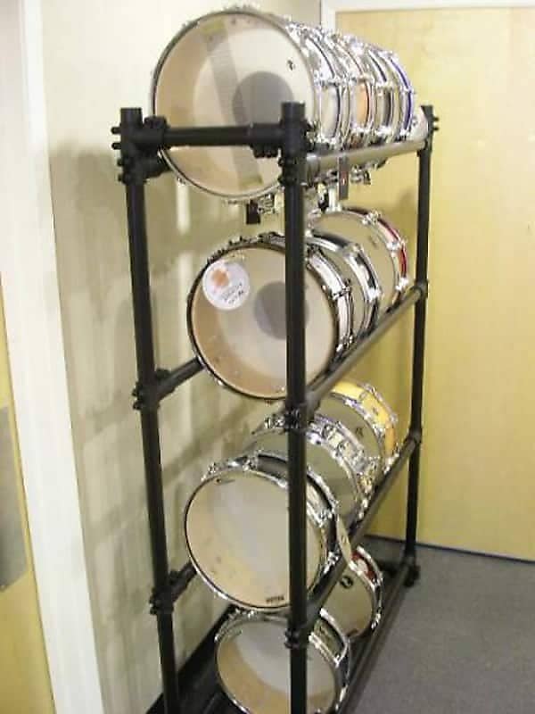 Four Row Snare Drum Display Rack Shelf - Works With ALL Brands