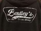 Bentley's Drum Shop Zip-Up Hoodie Sweater in Black w/ White Distressed Logo