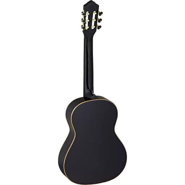 Guitarra de cuerdas de nailon de tamaño 3/4 de la serie familiar Ortega Guitars R221BK-3/4 en negro satinado con funda