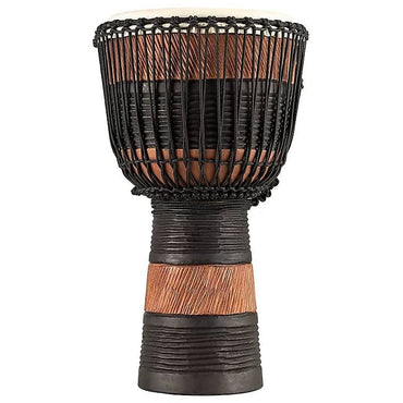 Djembe Meinl ADJ3-L+Bag de 12" con afinación de cuerda, estilo africano original, de madera marrón y negra, con funda de transporte