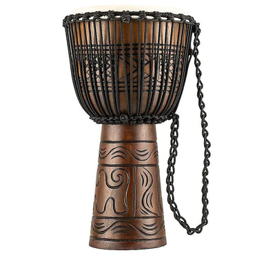 Djembe de madera marrón afinado con cuerda Meinl HDJ17-L de 12" de la serie Headliner, serie Artifact