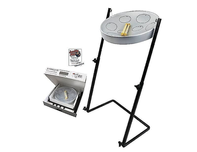 Kit listo para usar Panyard W1158 Jumbie Jam Silver Steel Drum Pan con soporte de piso en Z de metal