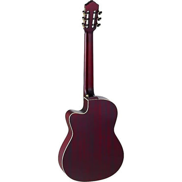 Guitarra acústica de cuerdas de nailon Performer A/E Thinline de Ortega Guitars en color rojo teñido con funda de transporte (pedido por adelantado)