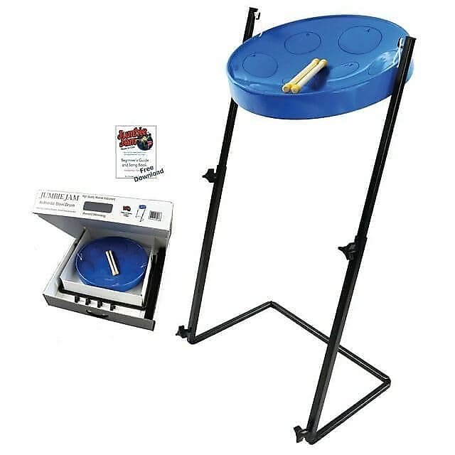 Kit listo para usar Panyard W1159 Jumbie Jam Blue Steel Drum Pan con soporte de piso en Z de metal