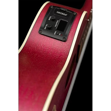Ukelele de concierto A/E serie Earth RURUBY-CE de Ortega Guitars en color frambuesa rubí
