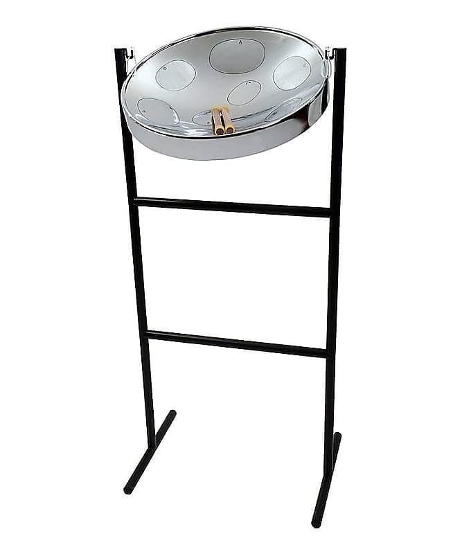 Kit listo para usar de tambor de acero cromado Panyard W1082 Jumbie Jam con soporte de piso de tubo de metal