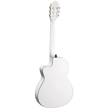 Guitarra Ortega Family Series Pro A/E con cuerpo y mástil delgados en blanco brillante, con funda de transporte y video