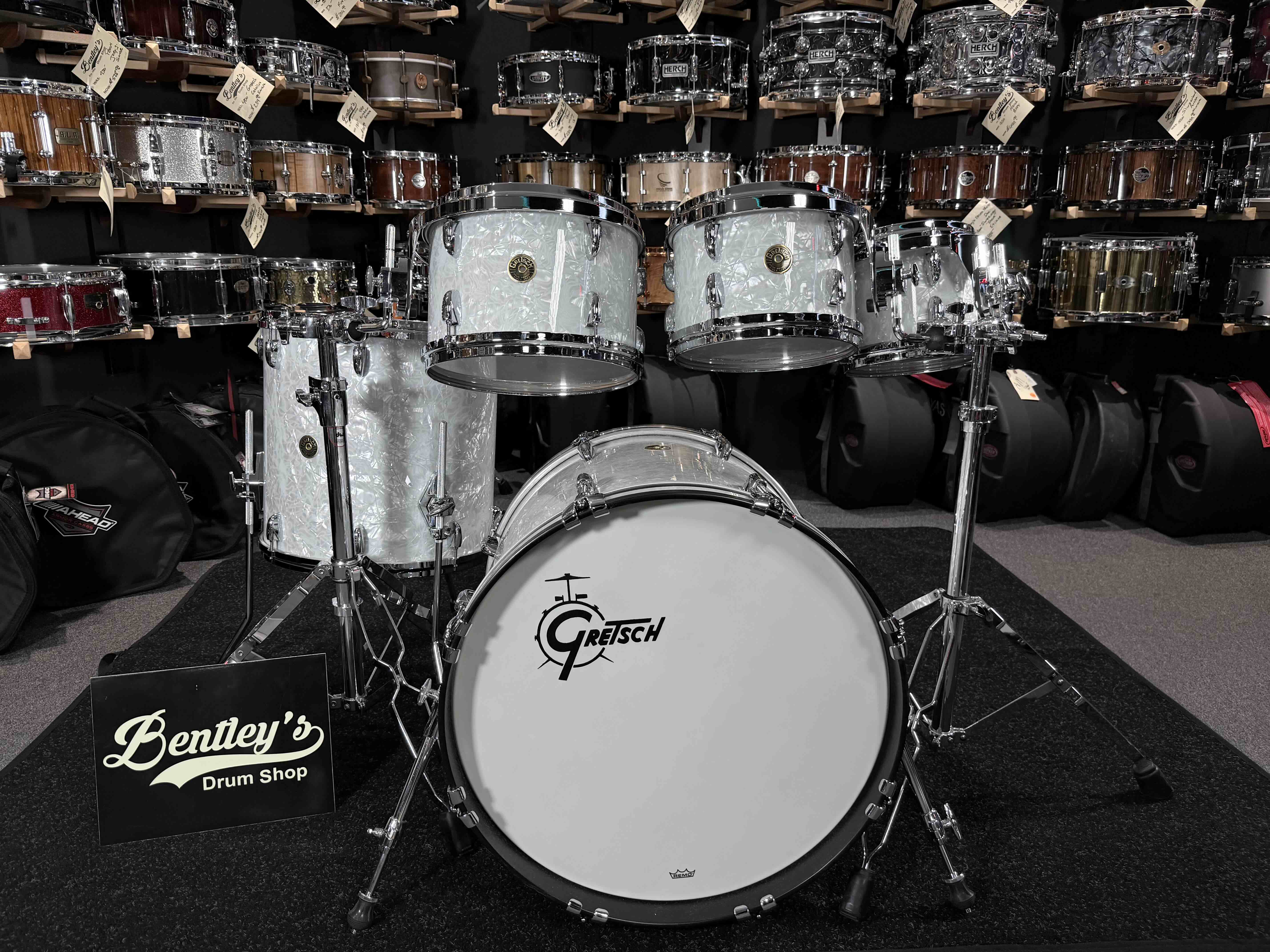 Gretsch USA Custom 5-Piece 8/10/12/16/20 Drum Kit Set in 60's Marine Pearl Nitron
