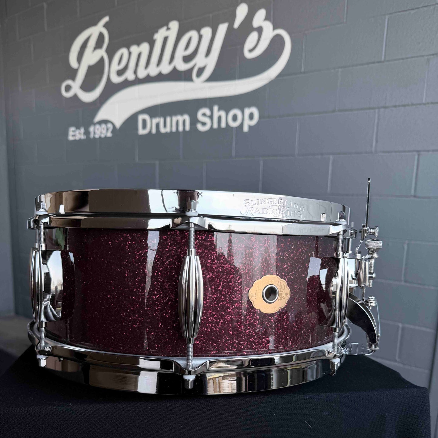 ~NEW!~ Slingerland RadioKing Solid Shell Maple 5.5x14 Snare Drum in Maroon Glass Glitter with Nickel Hardware