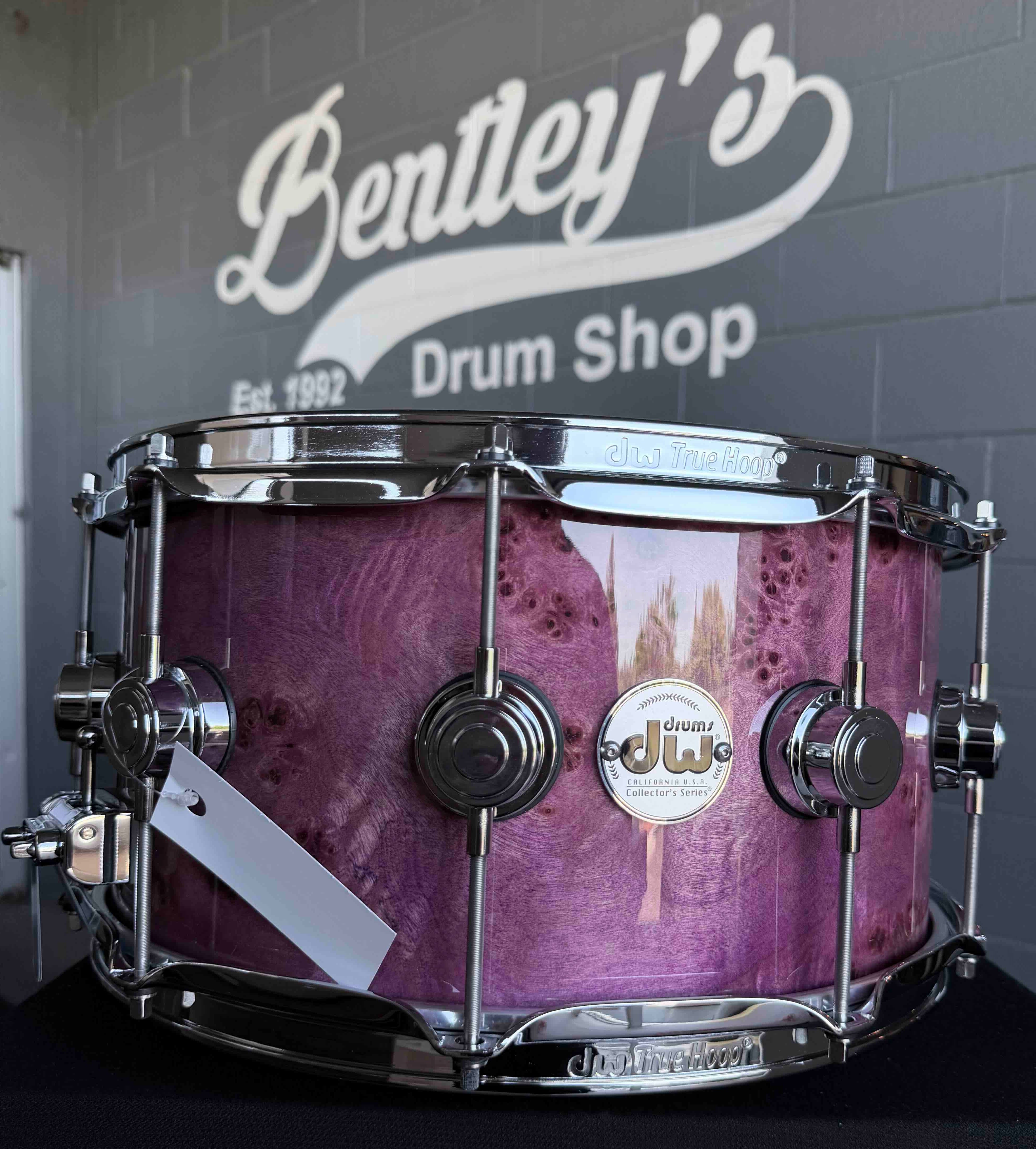 ~WOW!~ DW Collector's Series SSC Pure Maple VLT 7x14 Snare Drum in Violet Gloss Lacquer over Exotic Mapa Burl with Chrome Hardware