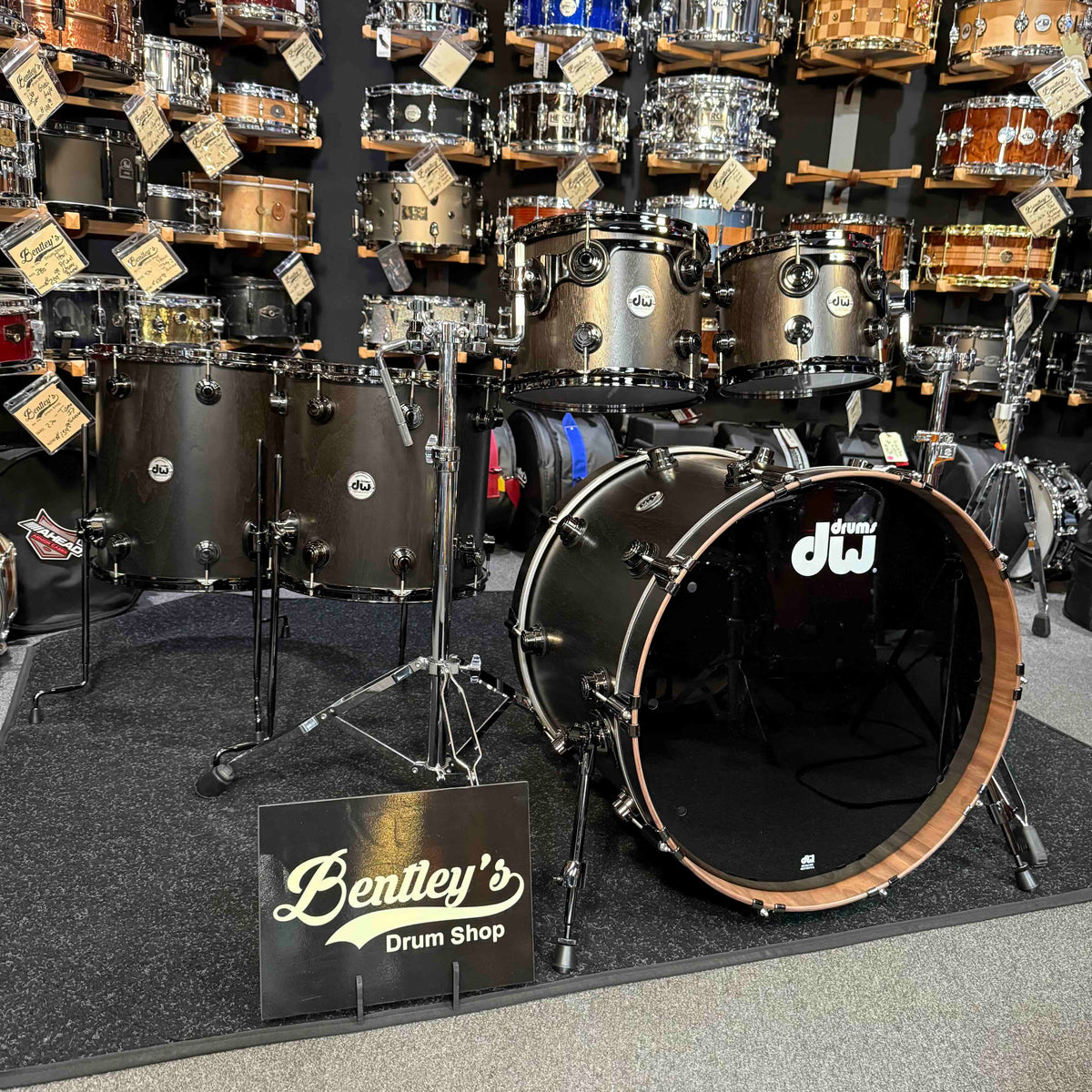 ~WOW!~ DW Collector's Series Pure Walnut 5-Piece 10/12/14/16/22 Drum Kit Set in Ebony Satin Oil with Black Nickel Hardware