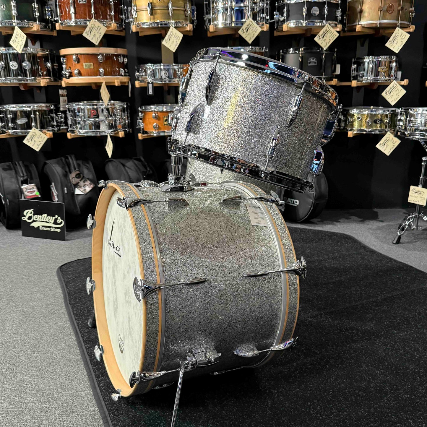 ~WOW!~ SONOR Vintage Series 3-Piece 13/16/22 Drum Kit Set in Vintage Silver Glitter w/ Single-Tom Holder