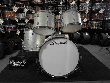 ~WOW!~ Vintage Mid-1970's Slingerland 3-ply Maple 4-Piece 13/14/18/24 Drum Kit Set in Silver Sparkle