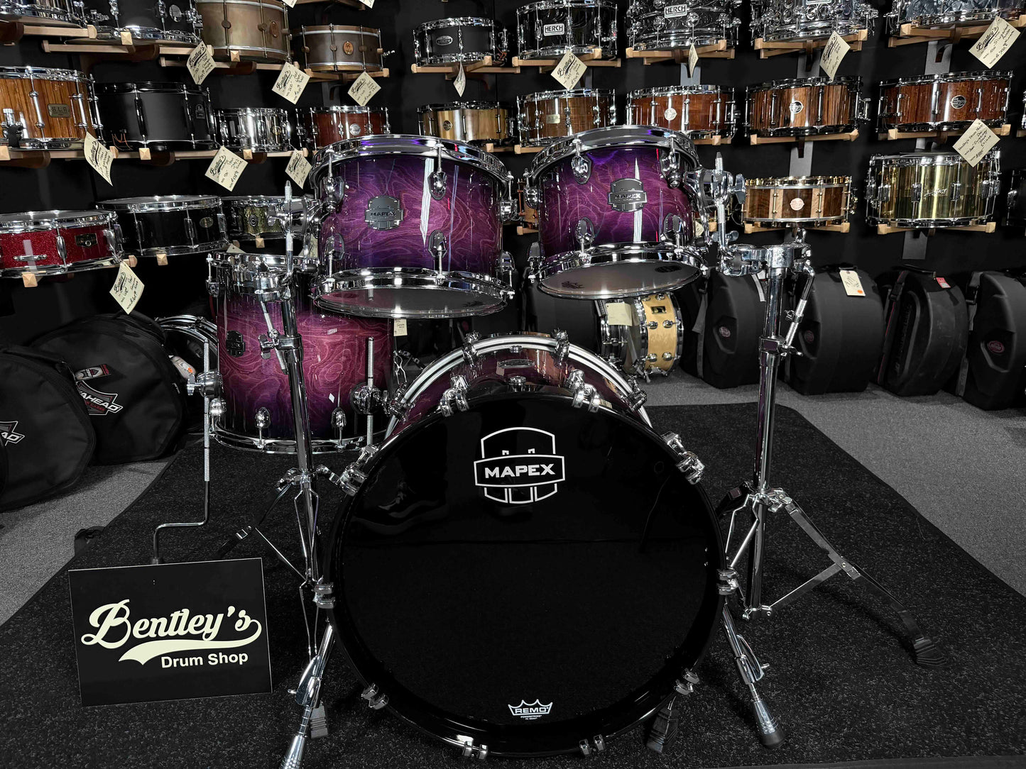 Mapex Saturn VI Maple/Walnut Hybrid Fusion 4-Piece 10/12/14/20 Drum Kit Set in Royal Purple Burst Gloss Lacquer (Displayed at 2026 NAMM Show!)