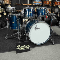 ~WOW!~ Gretsch USA Custom 4-Piece 10/12/16/22 Drum Kit Set in Azure Blue Gloss Lacquer with White Marine Pearl Bass Drum Hoops Inlays