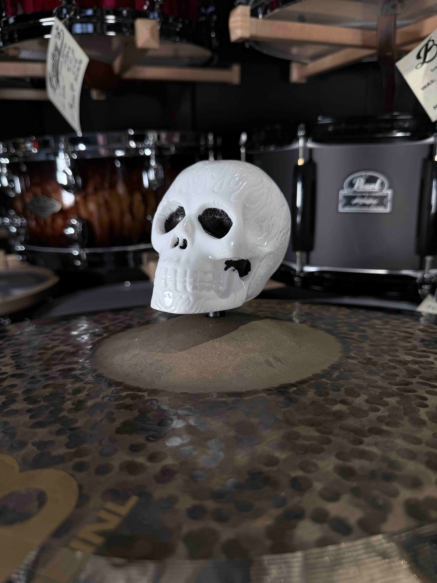 ~NEW~ Bentley's Drum Shop 8mm XL Skull Cymbal Topper in White with Black Eyes