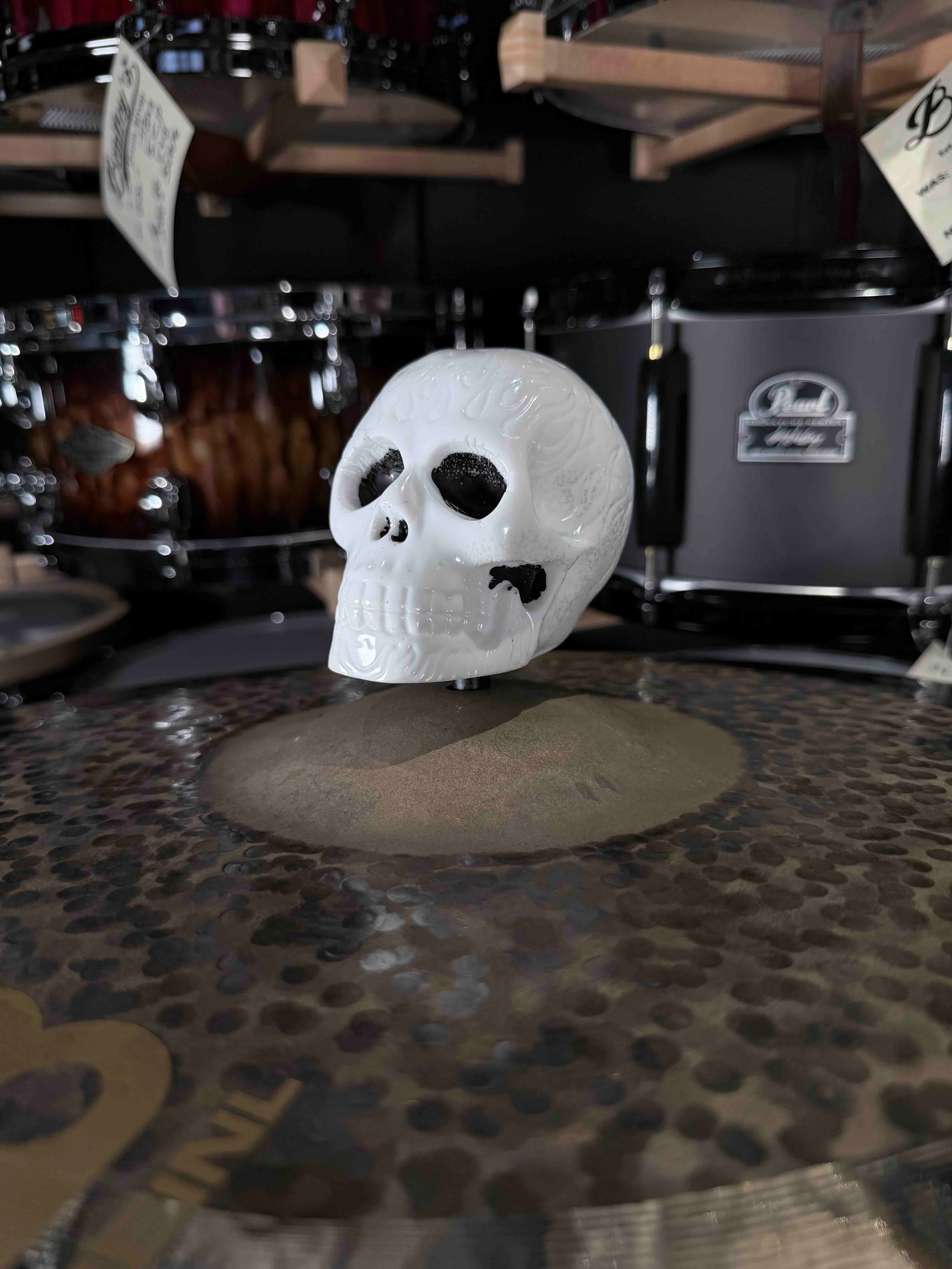 ~NEW~ Bentley's Drum Shop 8mm XL Skull Cymbal Topper in White with Black Eyes