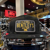 ~NEW~ Bentley's Drum Shop Clothback Snapback Hat in Black Camo with Custom License Plate Badge